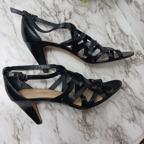 VIA SPIGA Strappy Heels Shoes Buckle Women's Black Leather Size 10 Italy - Picture 4 of 9